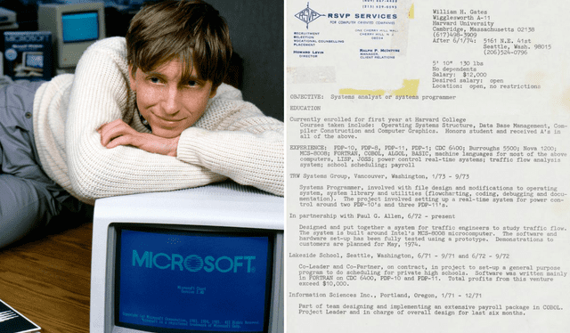  El CV de Bill Gates en 1974. Foto: Composición LR | CNBC | Bill Gates.   