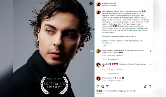 Sergio Armasgo fue nominado en la categoría Best American actor por su rol protagónico en ‘Chabuca’. Foto: Instagram   