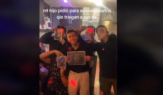 Cumpleañero con sus 'exparejas'. Foto: TikTok    