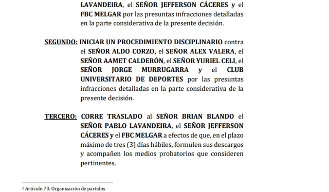 Informe de la Comisión Disciplinaria de la FPF. Foto: Comisión Disciplinaria   