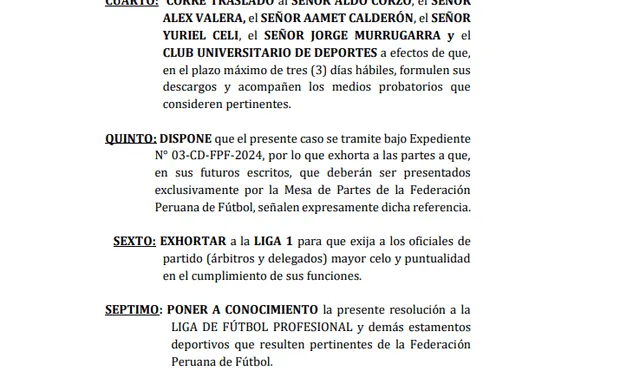  Informe de la Comisión Disciplinaria de la FPF. Foto: Comisión Disciplinaria    