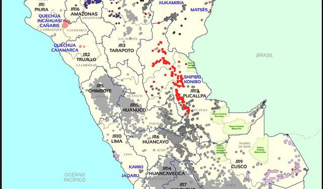  Mapa de lenguas originarias. Foto: Reniec   