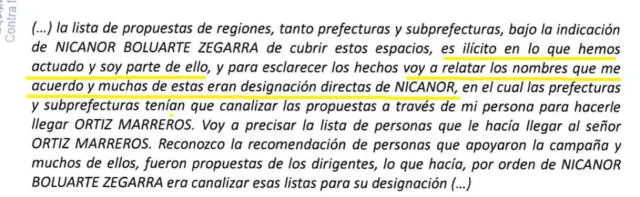 Víctor Torres aceptó que las órdenes de Nicanor Boluarte para nombrar autoridades fueron ilícitas. Crédito Eficcop   