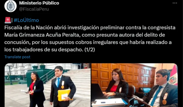 Ministerio Público informó de diligencias en el despacho de María Acuña.<br>   