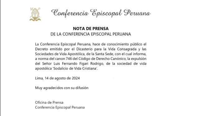 Comunicado de la Conferencia Episcopal.   