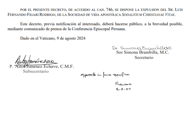 Expulsión de Figari firmada por el Papa Francisco.   