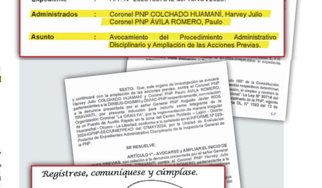  Resolución que acredita la reapertura de un caso archivado contra el coronel Harvey Colchado para sumar más casos en su expediente.   