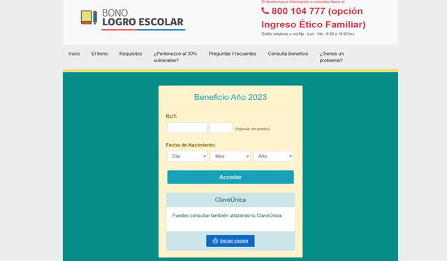 Plataforma de consulta del Bono Logro Escolar. Foto: captura Mindes   