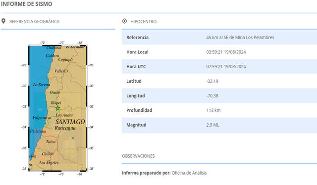 Último temblor hoy en Chile. Foto: CSN   