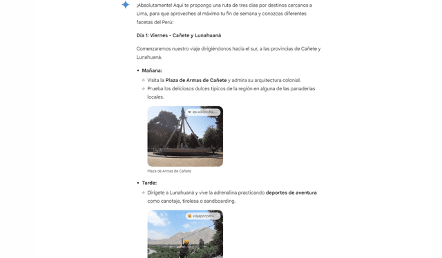 Gemini puede hacer una ruta más detallada y actualizada por su acceso a la extensa biblioteca de Google. Foto: Captura.   