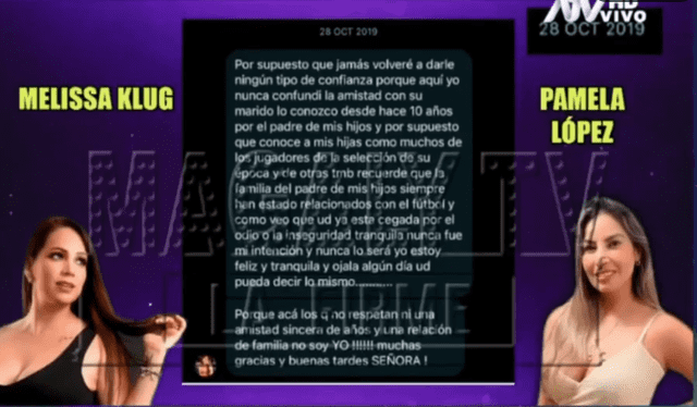  Respuesta de Melissa Klug a Pamela López. Foto: ATV    