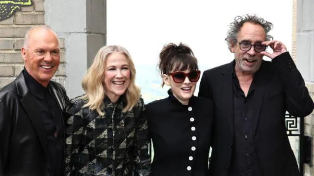  &nbsp;Michael Keaton, Catherine O'Hara, Winona Ryder y el director de 'Beetlejuice Beetlejuice'. Foto: AFP    