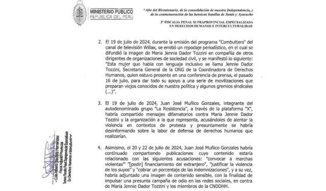 Hechos denunciados por Jennie Dador. Foto: Fiscalía. 