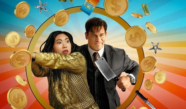 John Cena y Awkwafina en 'Jackpot: lotería mortal'. Foto: MUBI    