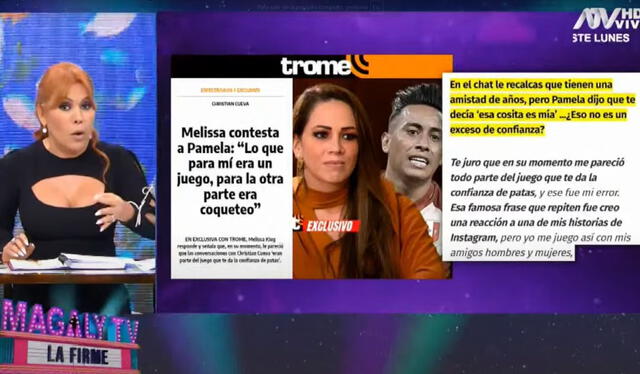 Magaly Medina trató el tema de Melissa Klug. Foto: 'Magaly TV, la firme'   