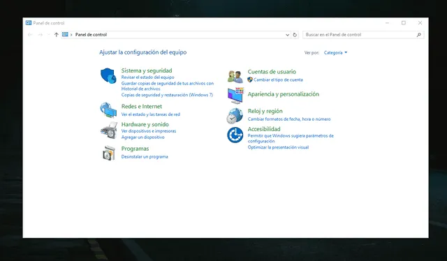 Así se ve el Panel de Control en Windows 10. Foto: Captura de pantalla.   