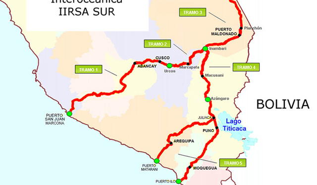  Mapa de la carretera Interoceánica Sur. Foto: Cusconet.<br><br>    