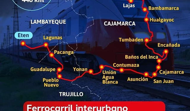 Mapa del tren publicado por el MTC. Foto: Ministerio de Transportes y Comunicaciones/Facebook   