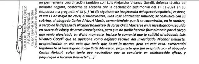 Santiváñez también reclutó al abogado Carlos Alvizuri para que Jorge Ortíz Marreros no delate a Nicanor y Dina Boluarte, conforme a otro testigo.   