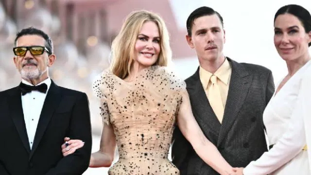 Nicole Kidman, Antonio Banderas, Harris Dickinson y la directora de 'Babygirl', Halina Reijn. Foto: AFP    