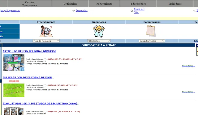  La subasta de la Sunat tiene precios de inicio de remate desde S/1. Foto: Sunat.<br>   