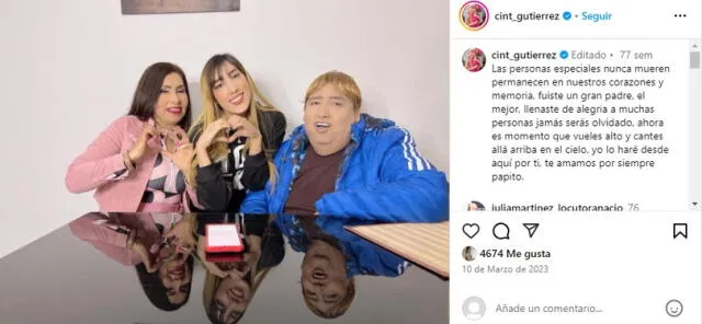  Cint G le dedica un post a su papá Tongo. Foto: captura/ Instagram   