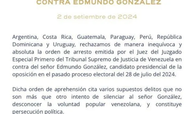 Comunicado de prensa después de la negativa al arresto del opositor Edmundo. Foto: El impulso   