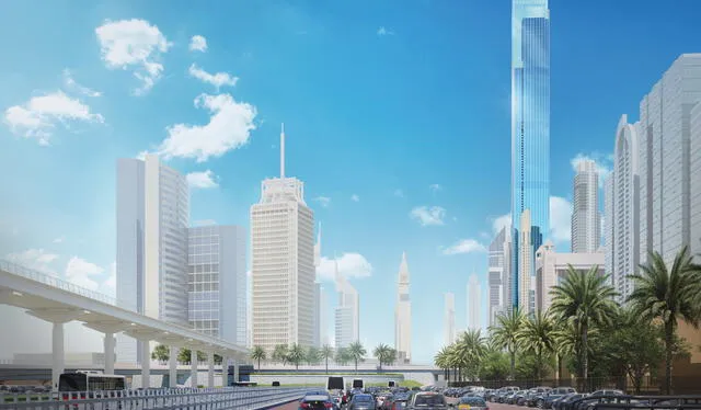 El Burj Azizi está diseñado para batir múltiples récords mundiales, como el del vestíbulo de hotel más alto del mundo y el de la discoteca situada a mayor altura. Foto: Azizi Developments   