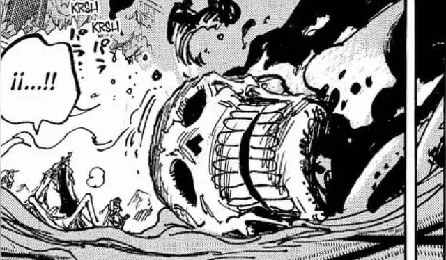  Solo huesos quedaron luego de que Imu se deshiciera de Saturn por dejar escapar a Joy Boy. Foto: Manga Plus    