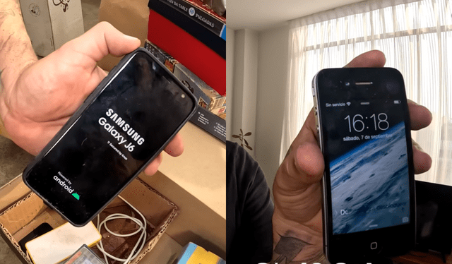  El youtuber encontró en una caja de zapatos un iPhone y un celular de la marca Samsung. Foto: composición LR/captura YouTube/Dilo Nomas   