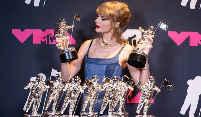  En la edición de 2023, Taylor Swift fue la máxima ganadora al llevarse 9 de las 11 categorías en las que fue nominada. Foto: MTV    