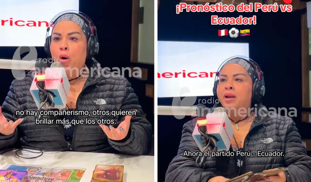  “A mí me llamaron cuando jugaba Colombia con Perú y yo dije que iba a ser un empate y fue un empate”, señaló la vidente en el programa de radio. Foto: composición LR/TikTok/Panamericana   