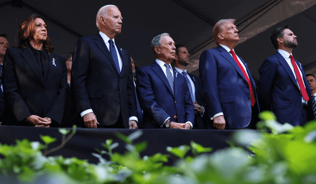  Joe Biden, Donald Trump y Kamala Harris coincidieron en la reunión que conmemoró la unión de Estados Unidos tras los ataques del 11S. Foto: Arkansas Advocate   