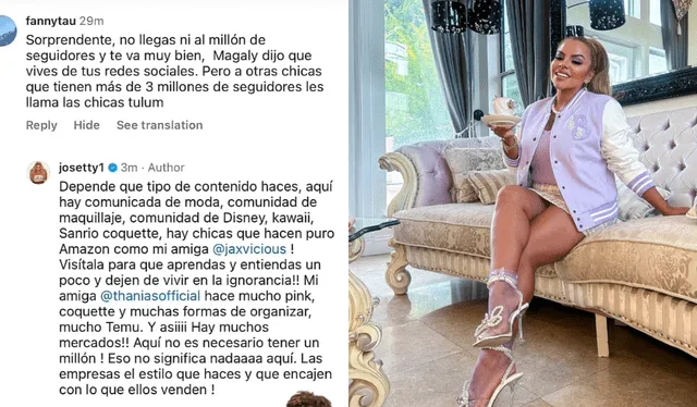  Josetty Hurtado sale a defender su estilo de vida como influencer. Foto: Instagram    