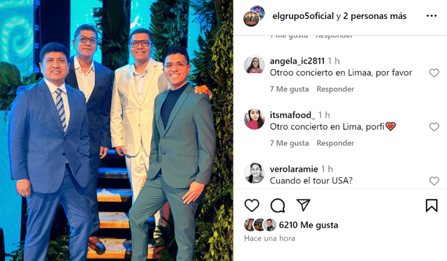 Comentarios de fans. Foto: Instagram/elgrupo5oficial   