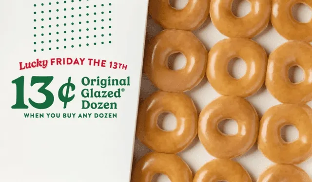 La promoción estará habilitada solo este viernes 13 en las tiendas web y físicas de Krispy Kreme. Foto: Krispy Kreme.    