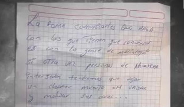  Nota extorsiva con amenazas dirigidas a los conductores del Consorcio Roma. Foto: difusión    