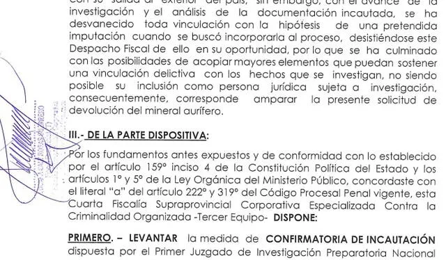 Fiscal Lucio Sal y Rosas dispone la devolución de cinco barras de oro a la empresa Lomas Dorada de Javier Miu Lei   