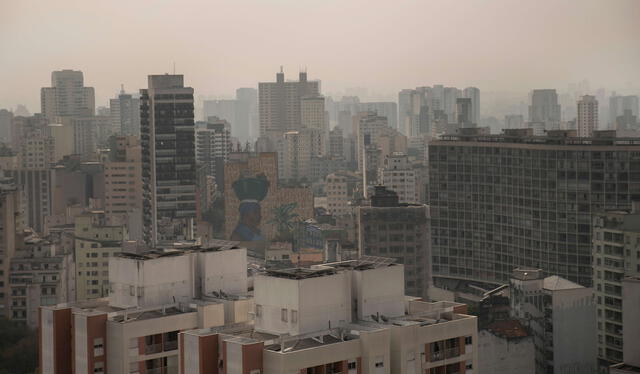 La foto muestra São Paulo cubierta de humo por los incendios forestales originados en la región amazónica. Foto: AFP   