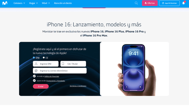  Prerregistro en Movistar del nuevo dispositivo de Apple. Foto: Captura   