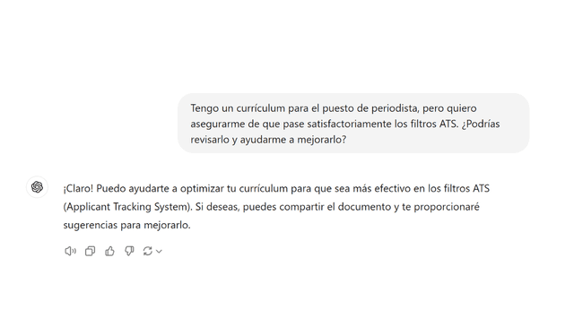 Con la IA de OpenAI puedes optimizar tu CV. Foto: Captura.   