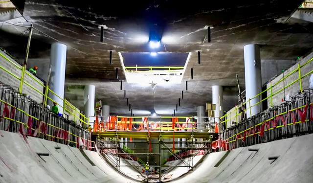 Construcción de la estación Óscar Benavides de la Línea 2 del Metro de Lima