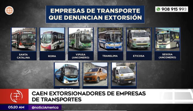 Estas son las empresas de transportes que han sufrido extorsión en Lima. Foto: Captura America Noticias   