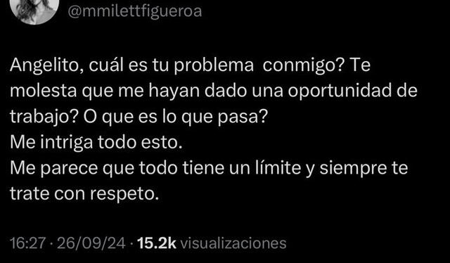  Milett Figueroa le responde a Ángel de Brito y defiende a su madre. Foto: X    