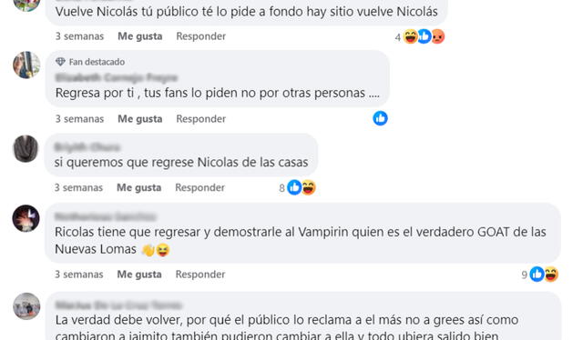 Fans piden el regreso de Nicolas de las Casas en redes sociales. Foto: captura de Fcebook   