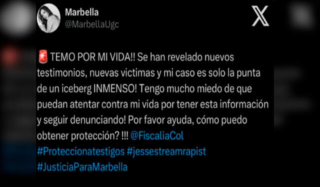  La modelo colombiana pidió apoyo y que se haga justicia. Además, instó a otras mujeres que han pasado por la misma experiencia a denunciar su caso. Foto: composición LR/Instagram/@itsmarbella3   