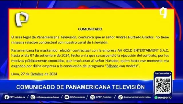 Comunicado de Panamericana Televisión sobre el programa de Chibolín. Foto: captura/Panamericana TV   