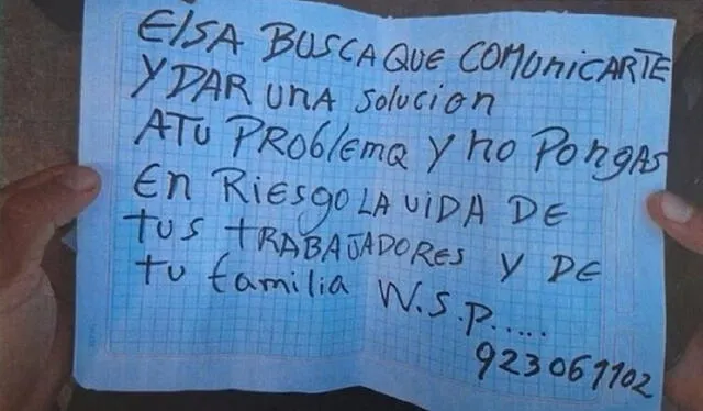 Las señoras del comedor Señor de los Milagros han recibido varias amenazas a través de WhatsApp y de notas escritas, en las que les piden comunicarse y pagar la extorsión. Foto: Difusión   