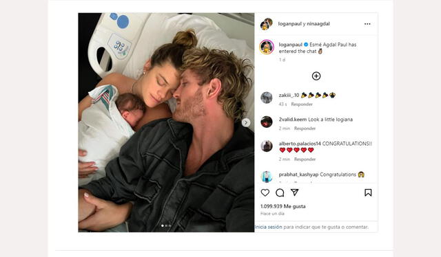 Logan Paul, Nina Agdal y Esmé Agdal Paul. Foto: composición LR/ Instagram/ Logan Paul   