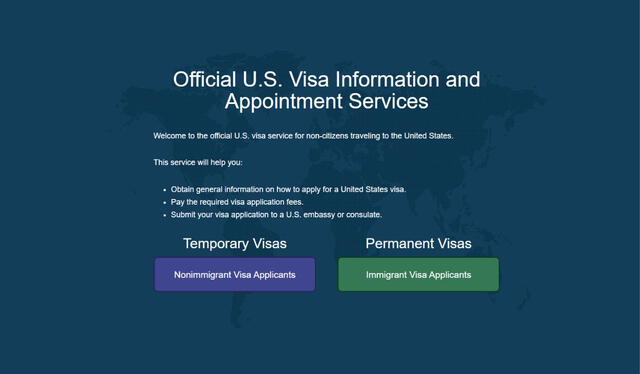 Web de la embajada de Estados Unidos en República Dominicana. Foto: Usvisa   